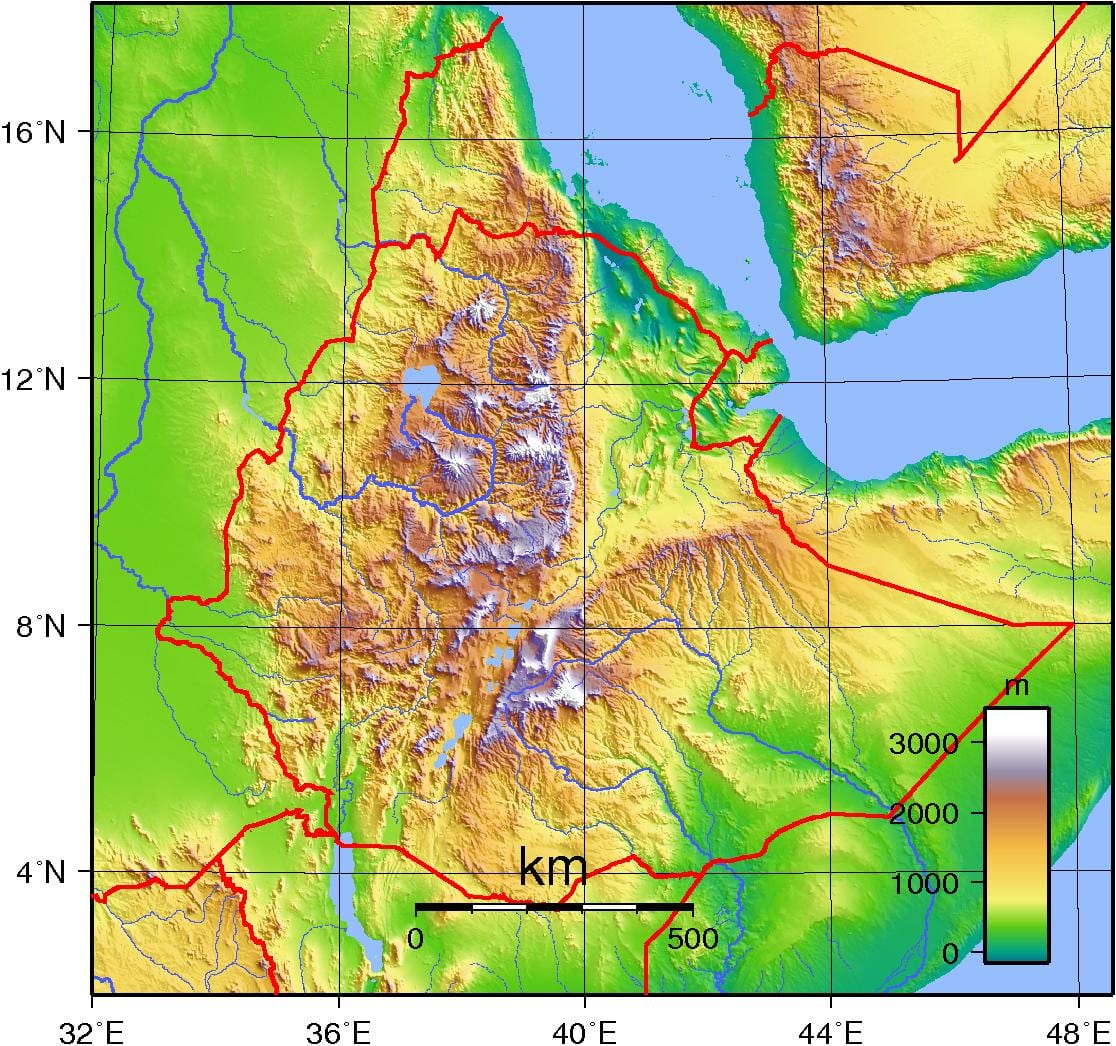 เอธิโอเปีย topographic แผนที่