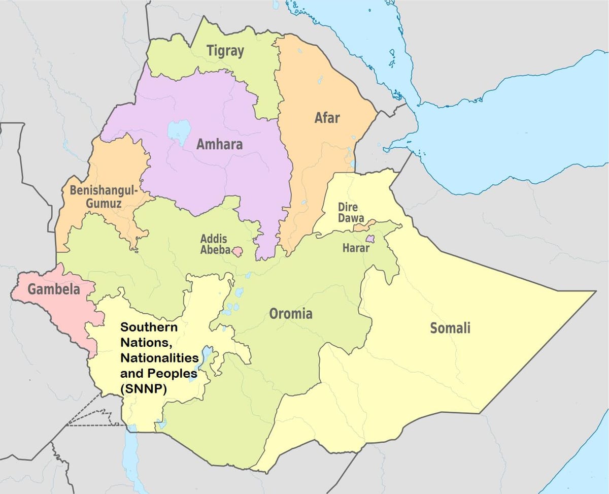 เอธิโอเปีย amhara ขอบเขตบนแผนที่