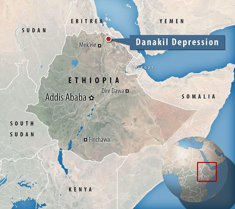 danakil เศร้าของเอธิโอเปียนแผนที่