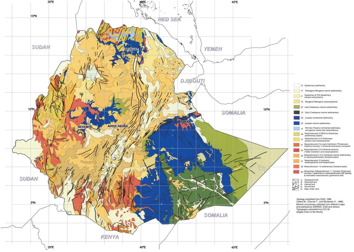แผนที่ของ geological นแผนที่ของเอธิโอเปีย