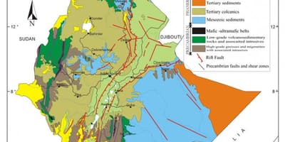 แผนที่ของเอธิโอเปียทรัพยากรธรรมชาติ