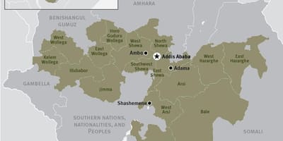 แผนที่ของ oromia เขตพื้นที่อยู่ในเอธิโอเปีย